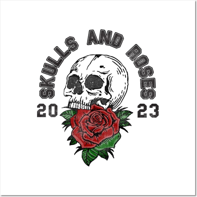 Skulls and roses vintage retro y2k style Wall Art by PunkPolicy